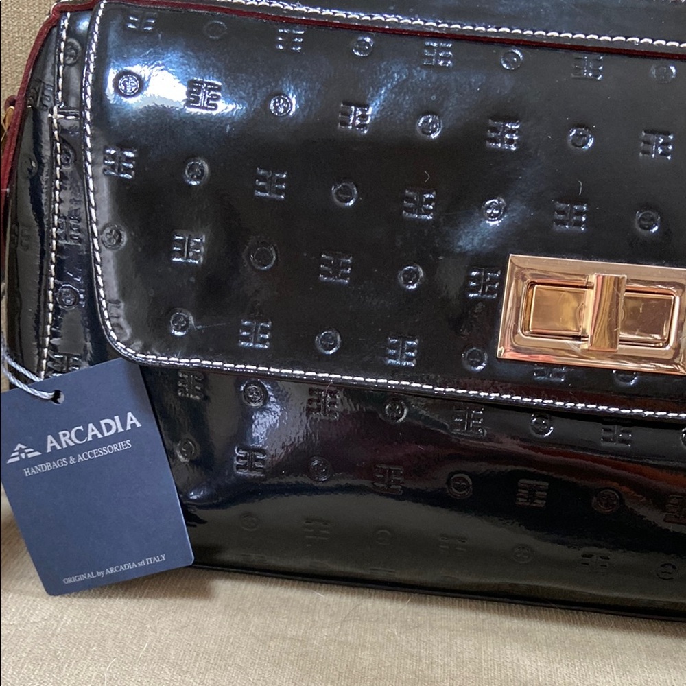 Arcadia Black Embossed Patent Leather Bag - Picture 2 of 14